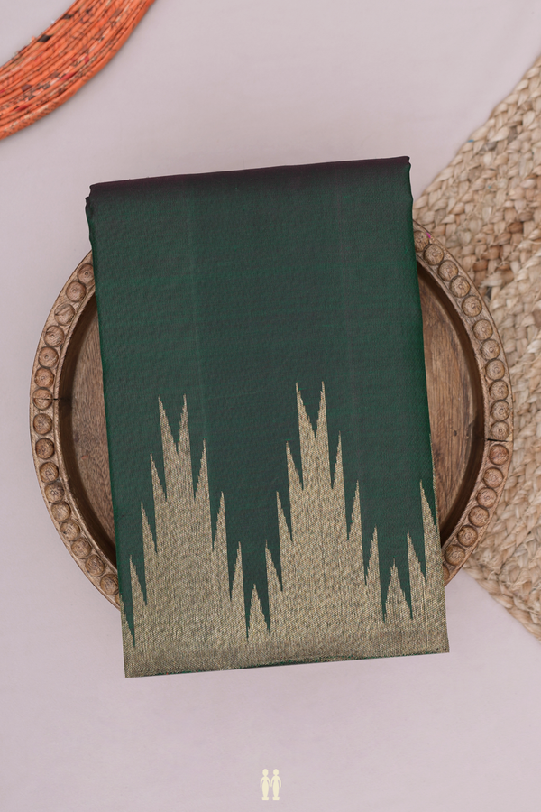 Kanchipuram Silk Saree In Forest Green With Temple Border