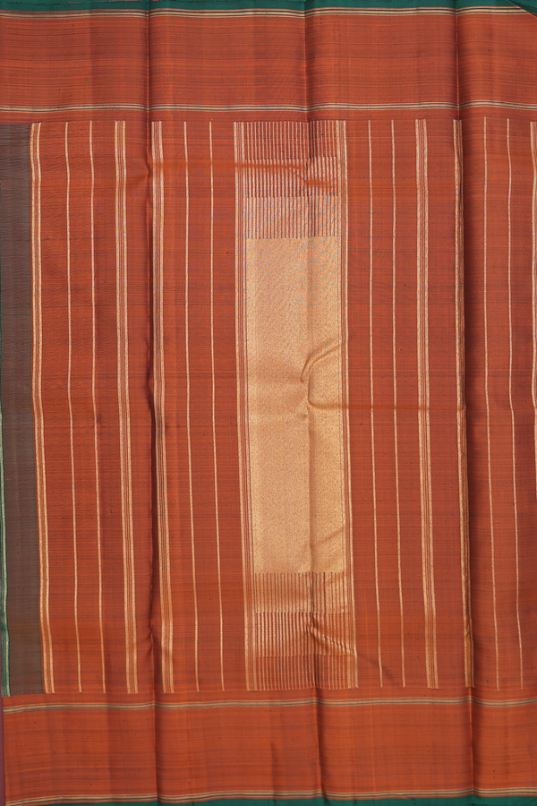Kanchipuram Silk Saree In Forest Green With Temple Border