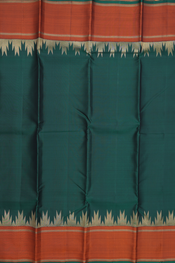 Kanchipuram Silk Saree In Forest Green With Temple Border
