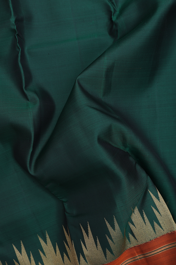 Kanchipuram Silk Saree In Forest Green With Temple Border