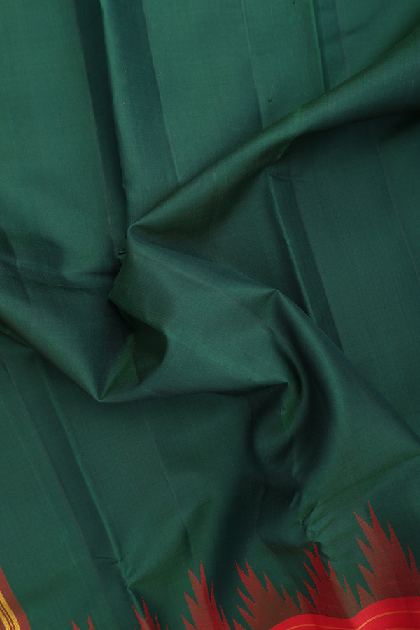 Kanchipuram Silk Saree In Forest Green With Temple Border