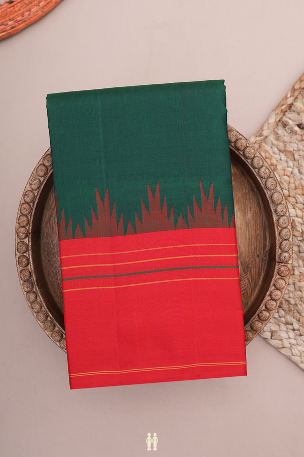 Kanchipuram Silk Saree In Forest Green With Temple Border