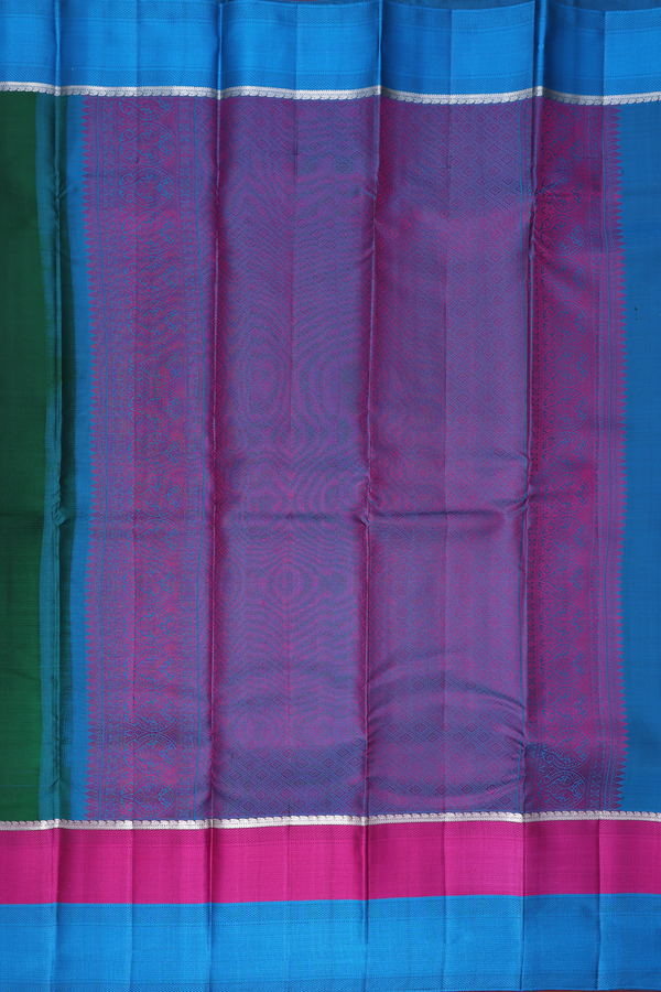 Kanchipuram Silk Saree In Forest Green With Threadwork Buttas