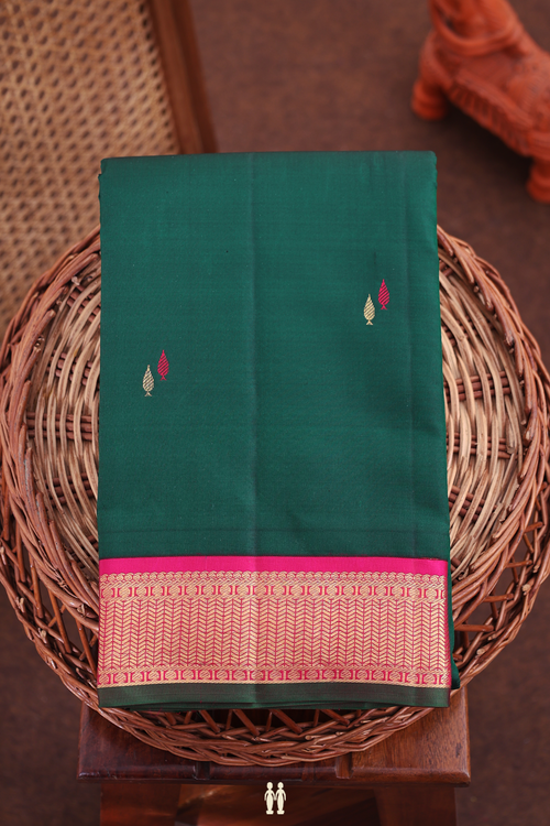 Kanchipuram Silk Saree In Forest Green With Zari  Buttas