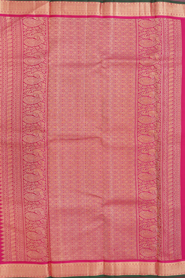 Kanchipuram Silk Saree In Forest Green With Zari  Buttas