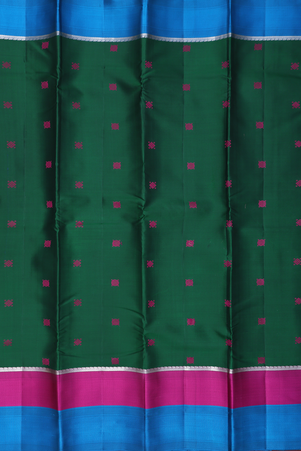 Kanchipuram Silk Saree In Forest Green With Threadwork Buttas