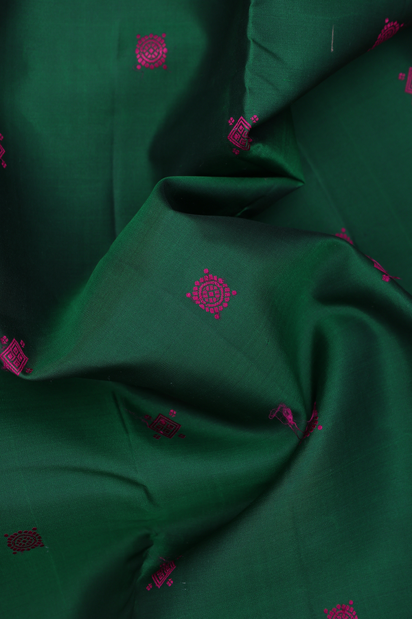 Kanchipuram Silk Saree In Forest Green With Threadwork Buttas
