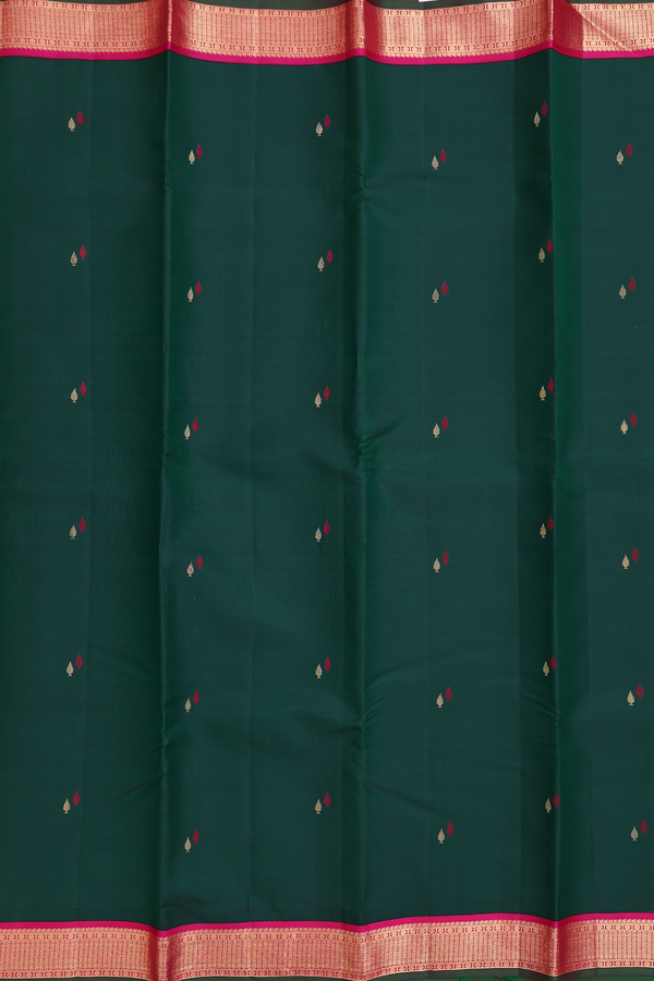 Kanchipuram Silk Saree In Forest Green With Zari  Buttas