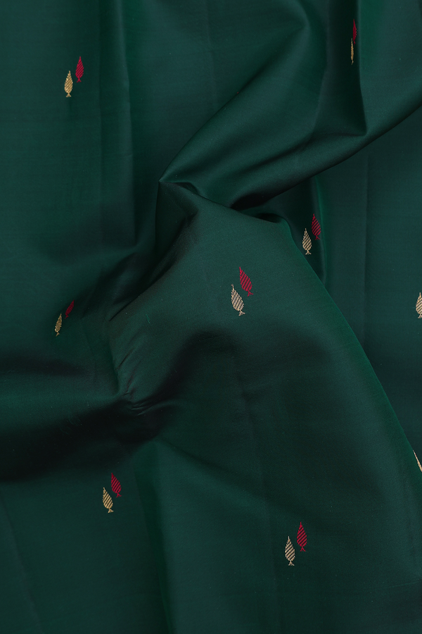 Kanchipuram Silk Saree In Forest Green With Zari  Buttas