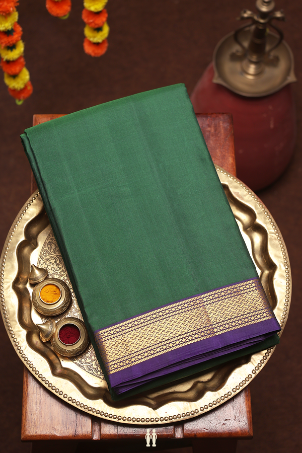 Kanchipuram Silk Saree In Forest Green With Zari Border