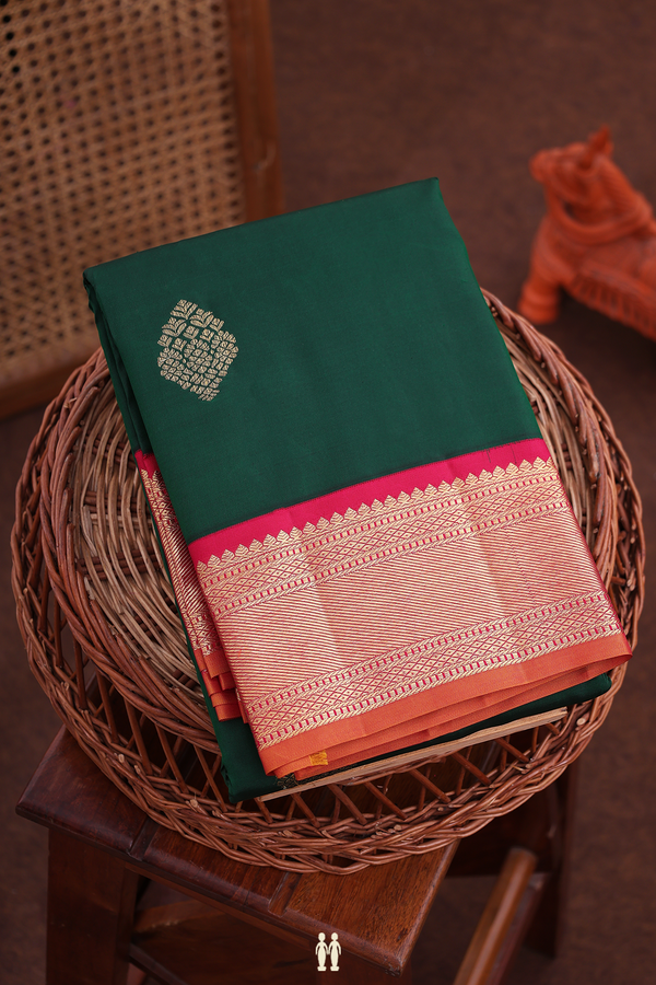 Kanchipuram Silk Saree In Forest Green With Zari Buttas