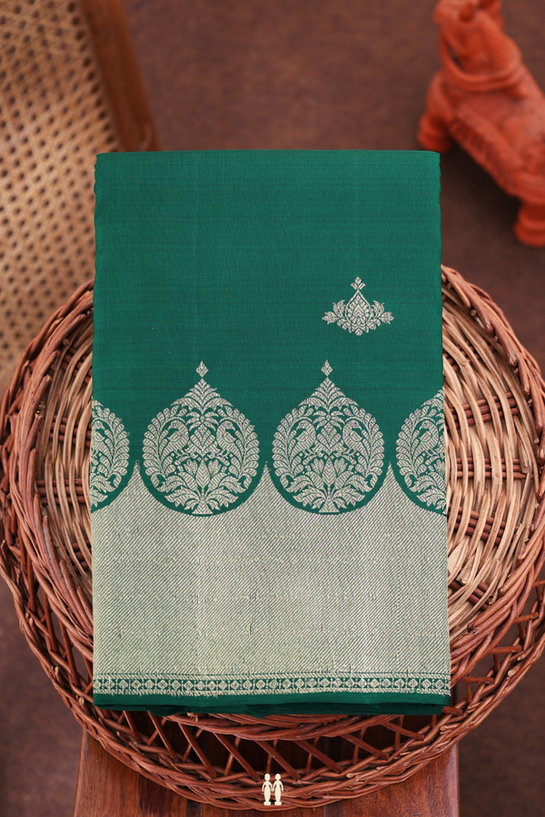 Kanchipuram Silk Saree In Forest Green With Zari Buttas