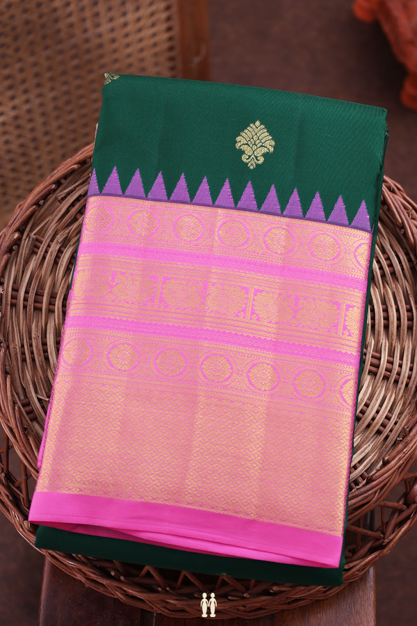 Kanchipuram Silk Saree In Forest Green With Zari Buttas