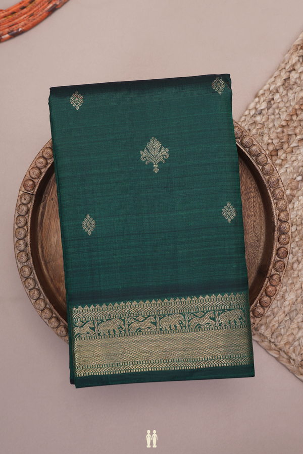 Kanchipuram Silk Saree In Forest Green With Zari Buttas