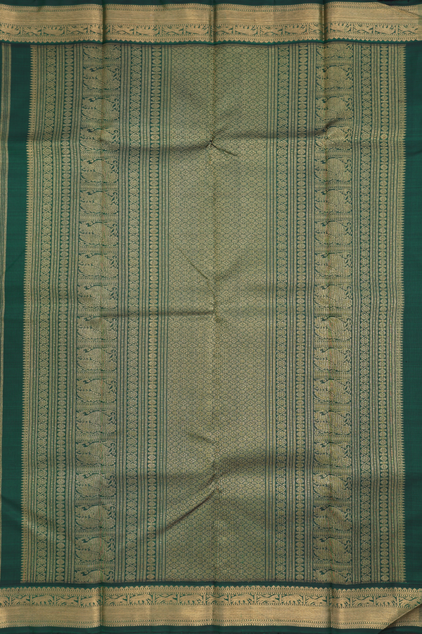 Kanchipuram Silk Saree In Forest Green With Zari Buttas
