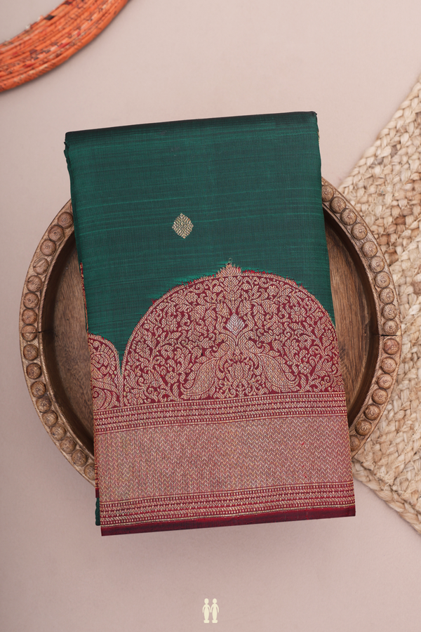 Kanchipuram Silk Saree In Forest Green With Zari Buttas