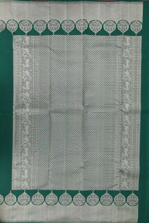 Kanchipuram Silk Saree In Forest Green With Zari Buttas
