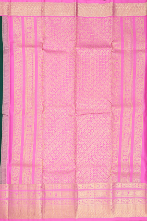 Kanchipuram Silk Saree In Forest Green With Zari Buttas