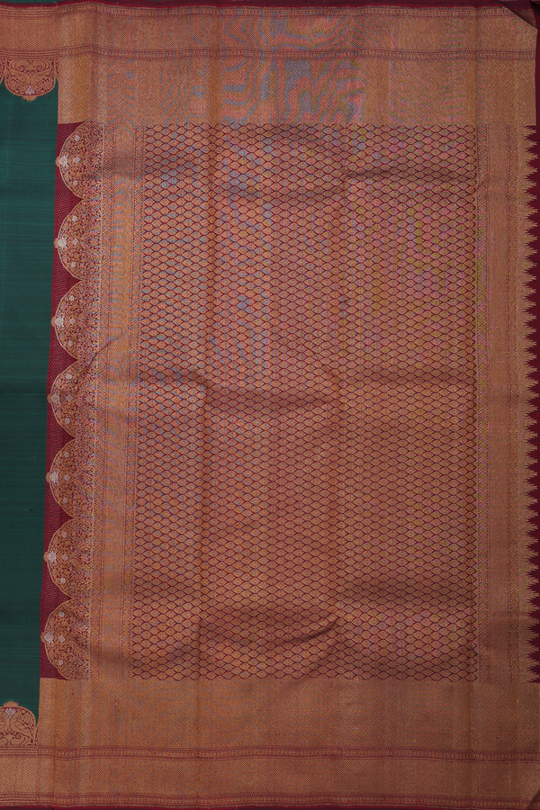 Kanchipuram Silk Saree In Forest Green With Zari Buttas