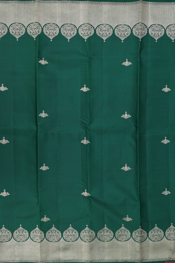 Kanchipuram Silk Saree In Forest Green With Zari Buttas