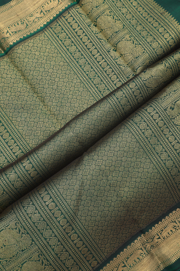 Kanchipuram Silk Saree In Forest Green With Zari Buttas