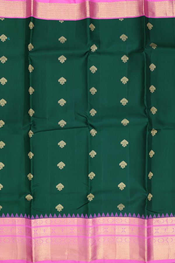 Kanchipuram Silk Saree In Forest Green With Zari Buttas