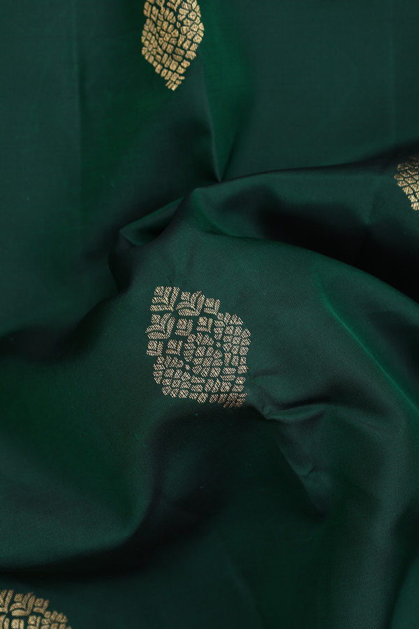 Kanchipuram Silk Saree In Forest Green With Zari Buttas