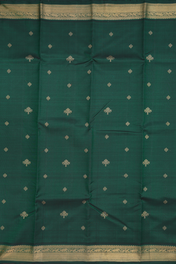 Kanchipuram Silk Saree In Forest Green With Zari Buttas