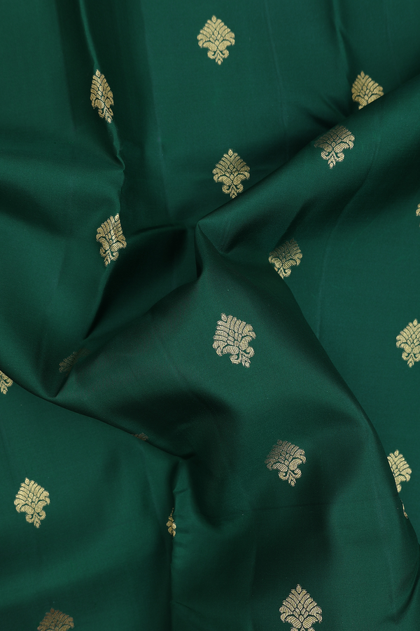 Kanchipuram Silk Saree In Forest Green With Zari Buttas
