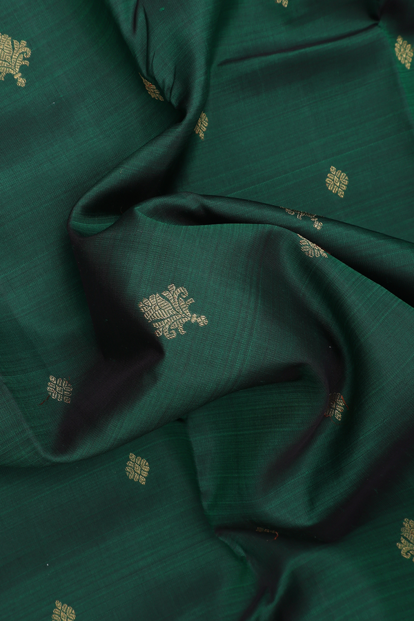 Kanchipuram Silk Saree In Forest Green With Zari Buttas