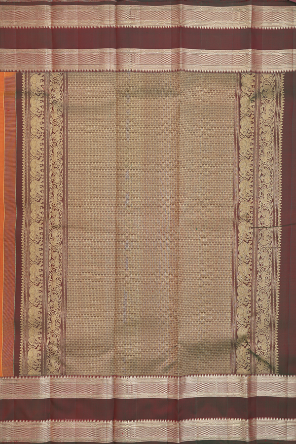 Kanchipuram Silk Saree In Ginger Orange With Floral Buttas