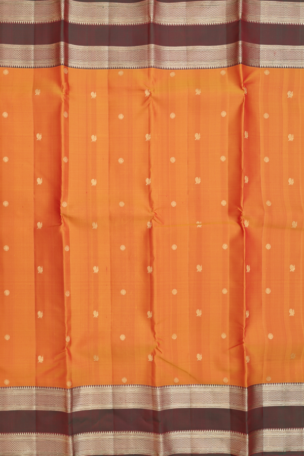 Kanchipuram Silk Saree In Ginger Orange With Floral Buttas
