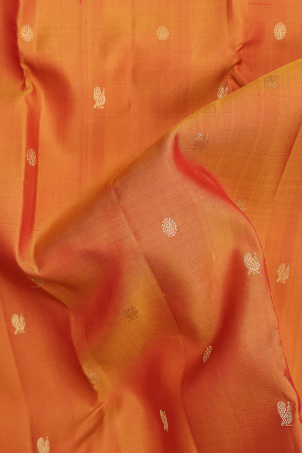 Kanchipuram Silk Saree In Ginger Orange With Floral Buttas