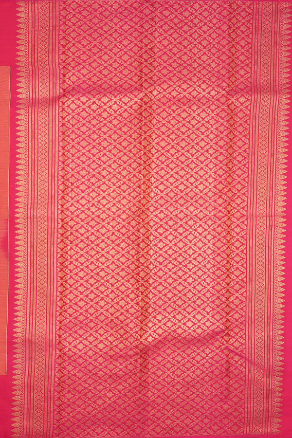 Kanchipuram Silk Saree In Orange With Stripes Design