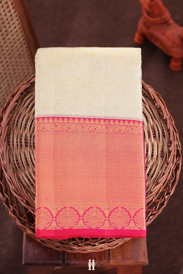 Kanchipuram Silk Saree In Gold Tissue With Floral Design