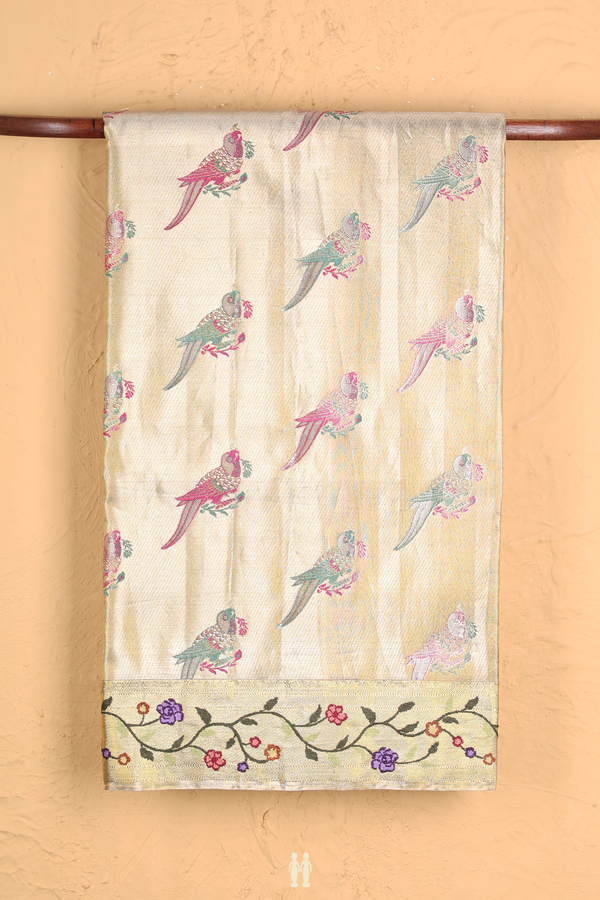 Kanchipuram Silk Saree In Gold Tissue With Parrot Motifs