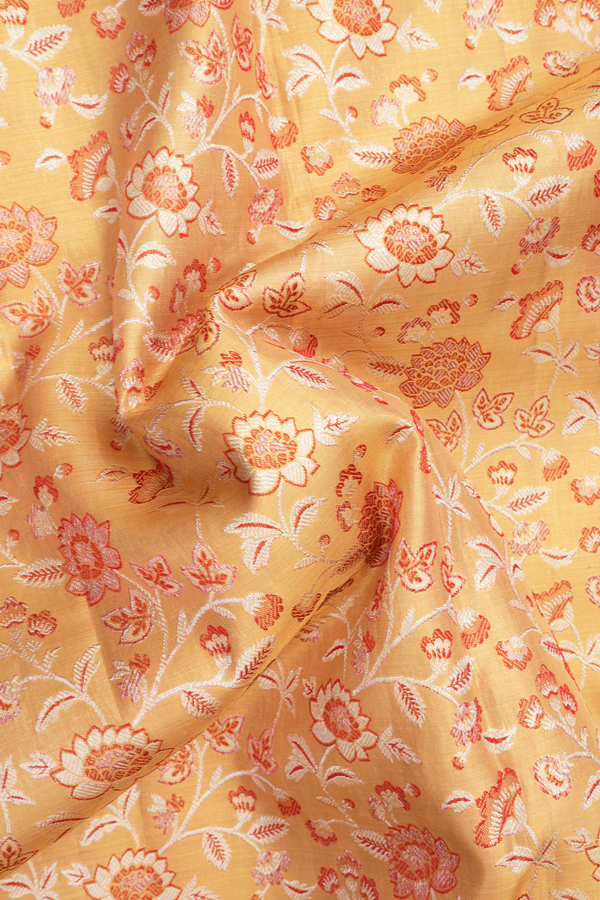 Kanchipuram Silk Saree In Gold With Floral Design
