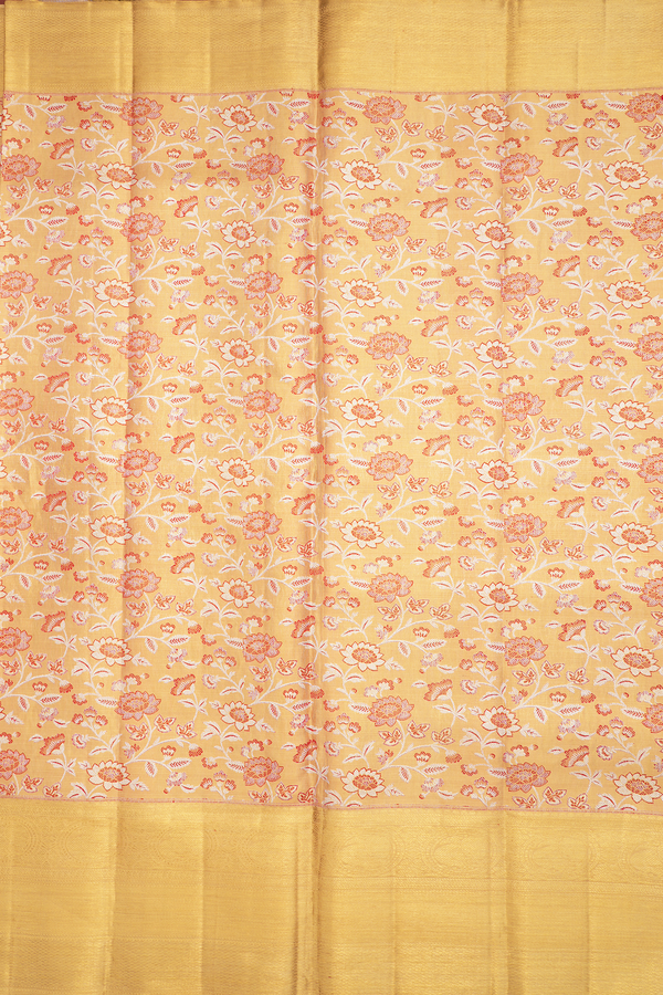 Kanchipuram Silk Saree In Gold With Floral Design
