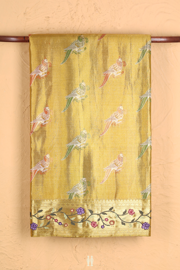 Kanchipuram Silk Saree In Gold Tissue With Parrot Motifs