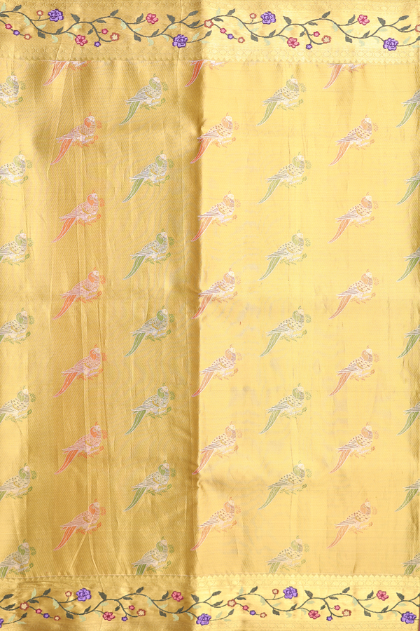 Kanchipuram Silk Saree In Gold Tissue With Parrot Motifs
