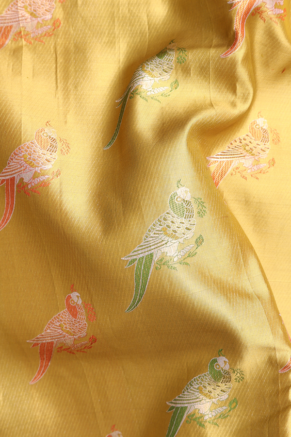 Kanchipuram Silk Saree In Gold Tissue With Parrot Motifs