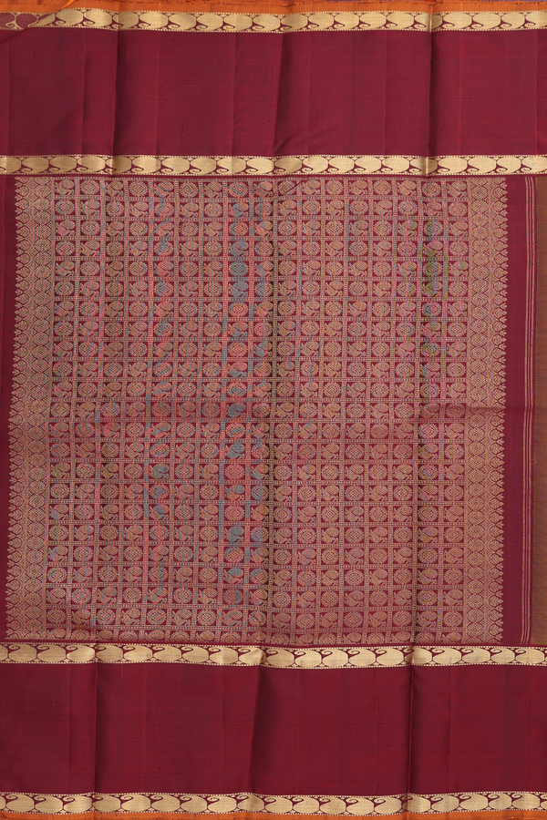 Kanchipuram Silk Saree In Golden Brown With Chakram Buttas