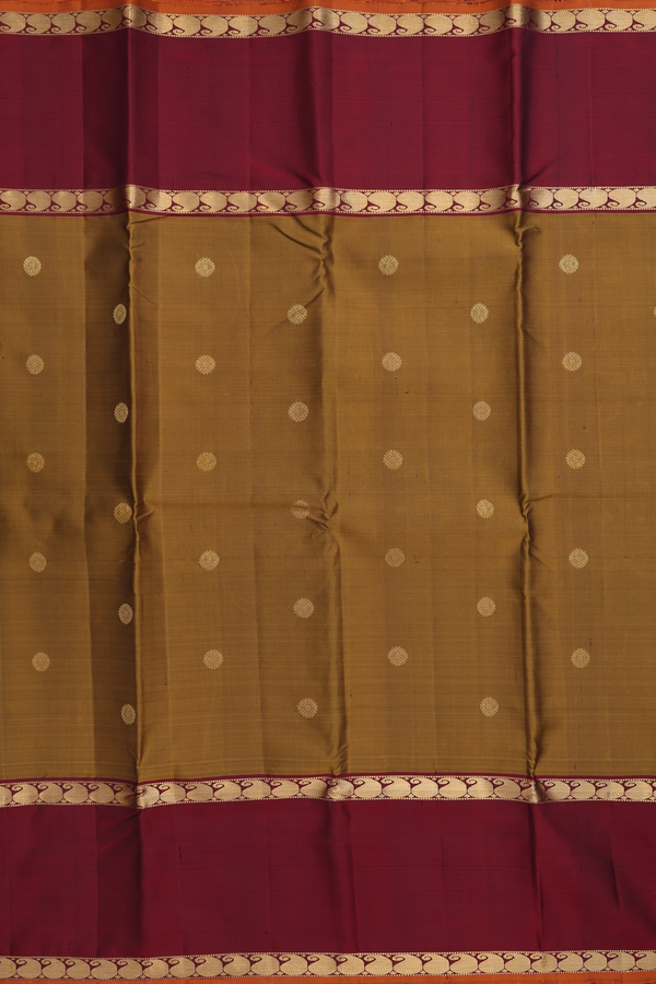 Kanchipuram Silk Saree In Golden Brown With Chakram Buttas