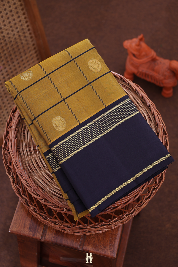 Kanchipuram Silk Saree In Golden Brown With Checks Design