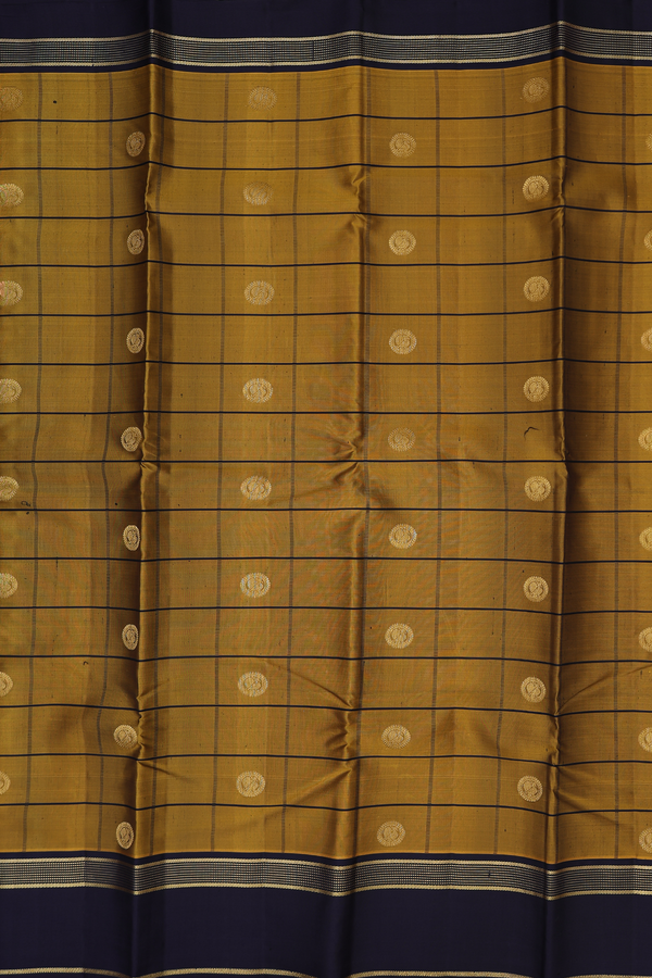 Kanchipuram Silk Saree In Golden Brown With Checks Design