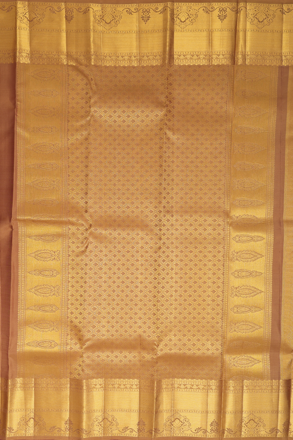 Kanchipuram Silk Saree In Golden Brown With Thilagam Buttas