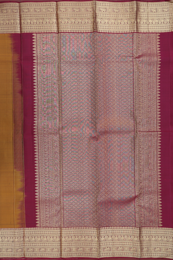 Kanchipuram Silk Saree In Golden Brown With Thilagam Buttas