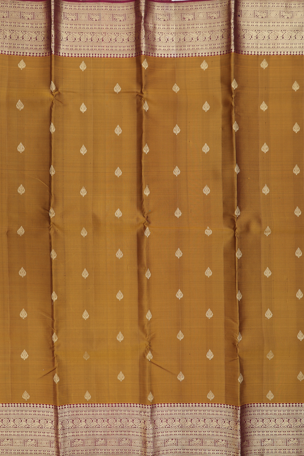 Kanchipuram Silk Saree In Golden Brown With Thilagam Buttas