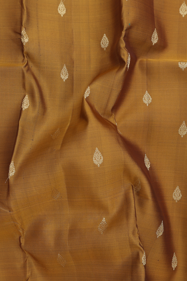 Kanchipuram Silk Saree In Golden Brown With Thilagam Buttas