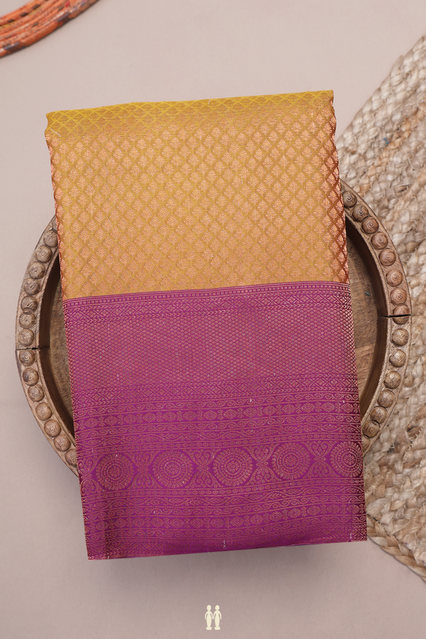Kanchipuram Silk Saree In Golden Yellow With Brocade Design